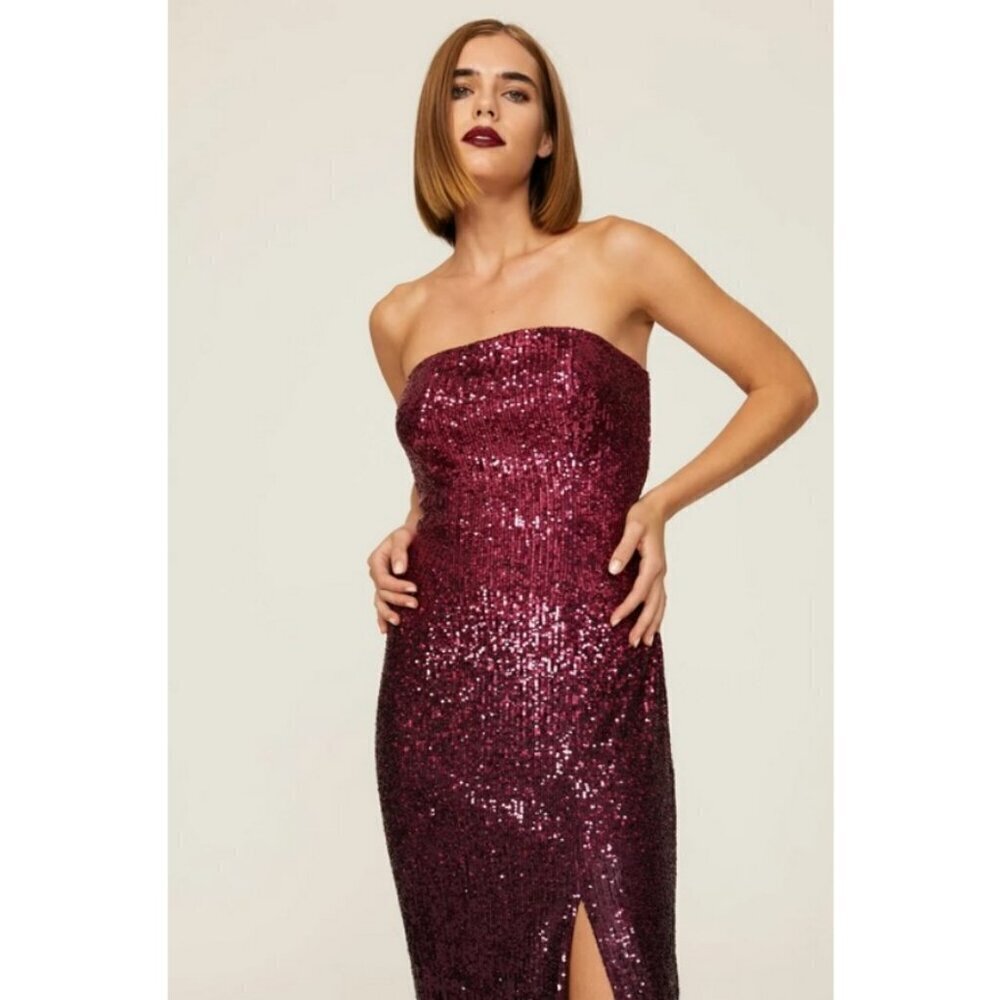💕TRINA TURK💕 Stella Strapless Sheath Dress Festive Fuchsia Plum Sequin 10 NWT - Picture 4 of 16